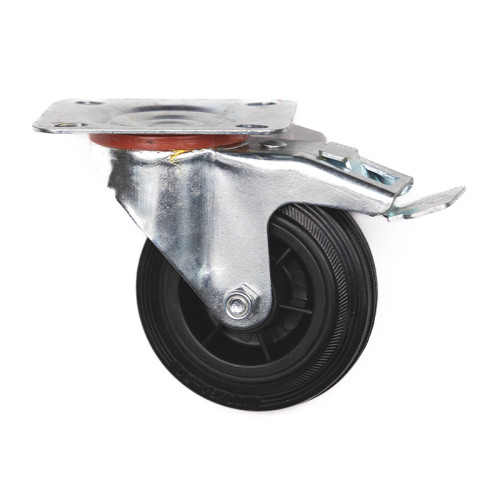 Heavy Rubber Swivel Castor with brake, 100mm