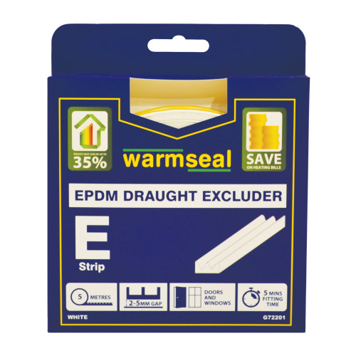 Warmseal 'E' Profile Long-life Foam Draught Excluder, White, 5m