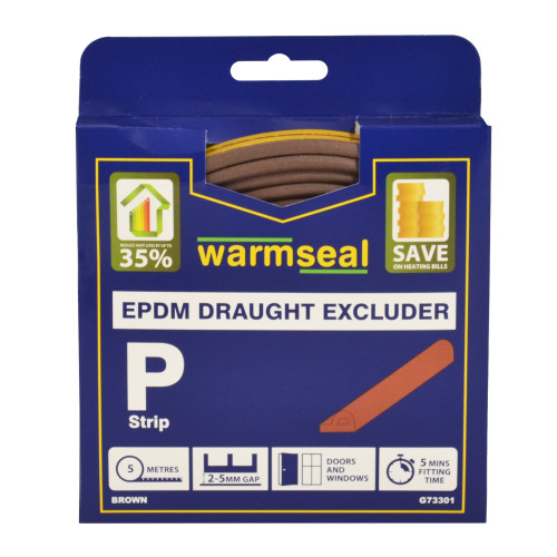Warmseal 'P' Profile Long-life Foam Draught Excluder, Brown, 5m - Clip Strip