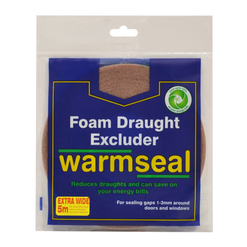Warmseal Extra Wide PVC Foam Draught Excluder, Brown, 5m