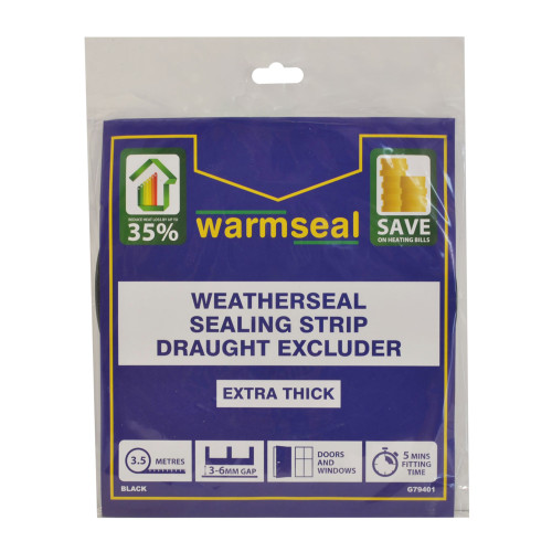 Warmseal Extra Thick Weather seal Sealing Strip, Black, 3.5m