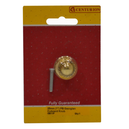 Georgian Cupboard Knobs, Polished Brass, 25mm Dia.