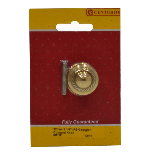 Georgian Cupboard Knobs, Polished Brass, 32mm Dia.