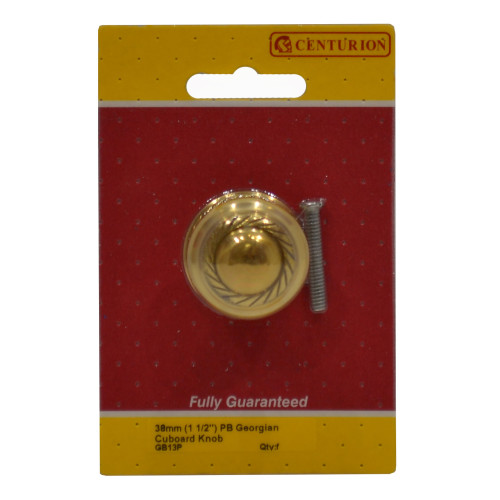 Georgian Cupboard Knobs, Polished Brass, 38mm Dia.