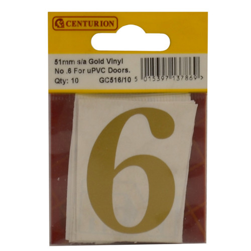 Gold Font Vinyl Number 6 (Pack of 10) GC516/10