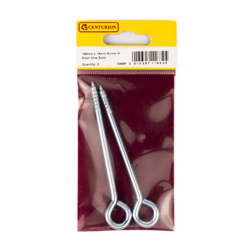 Screw In Steel Vine Eyes - Zinc Plated - 100mm x 18mm - (Pack of 2)