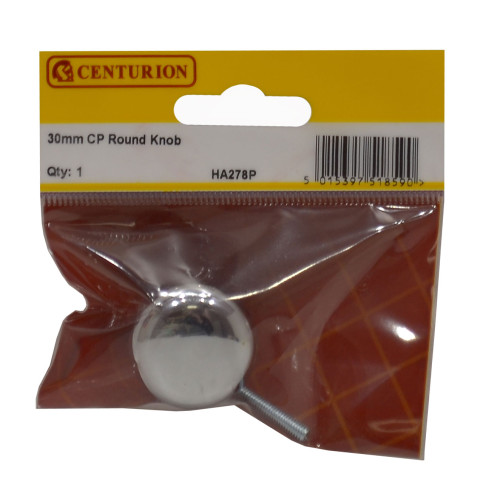 Round Knobs, Chrome Plated, 30mm Dia.