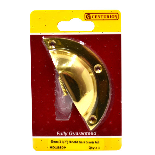 Solid Brass Drawer Pull, Polished Brass, 90mm