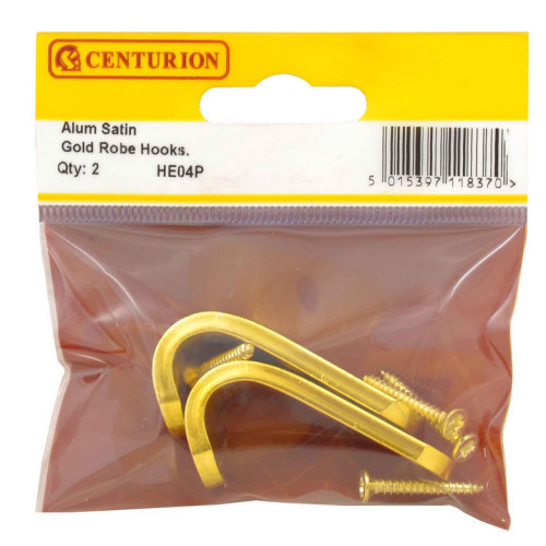 50mm Flat Pattern Robe Hook - Gold Anodised Aluminium - Pack of 2