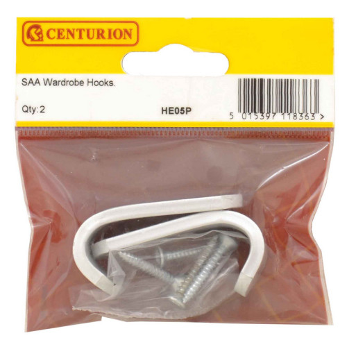 50mm Flat Pattern Robe Hook - Silver Anodised Aluminium - Pack of 2