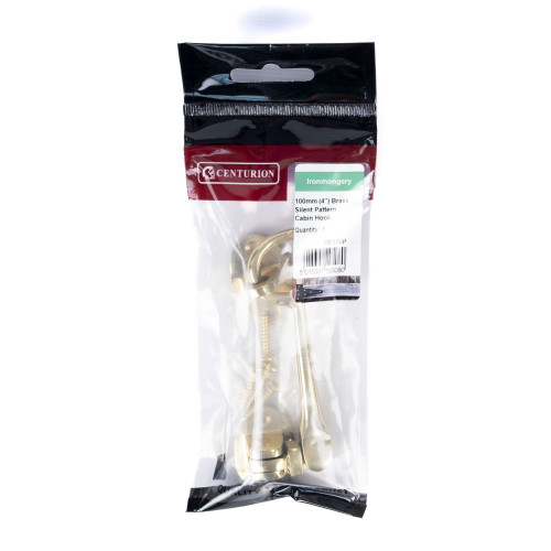 Silent Pattern Brass Cabin Hooks, Polished Brass, 100mm