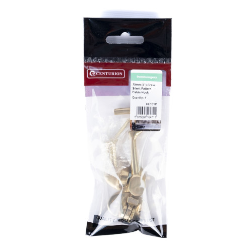 Silent Pattern Brass Cabin Hooks, Polished Brass, 75mm