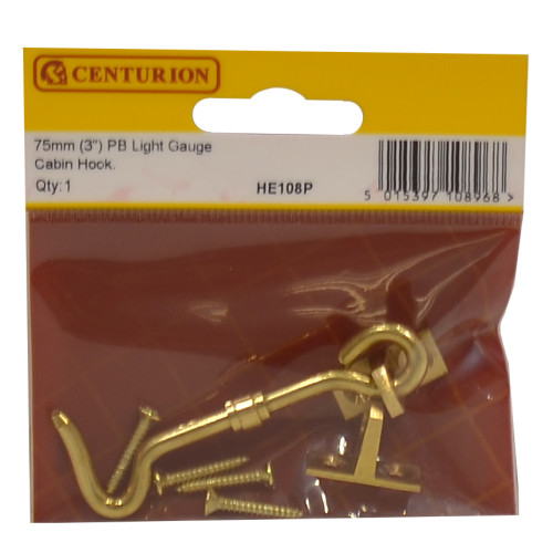 Solid Brass Cabin Hooks, Polished Brass, 75mm