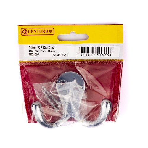 70mm Die Cast Double Robe Hook - Chrome Plated - Pack Qty 1