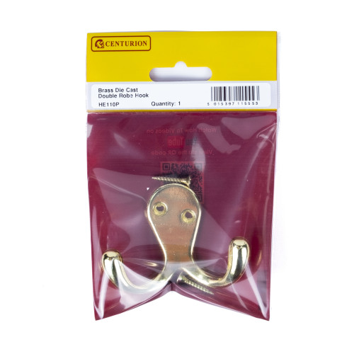 70mm Die Cast Double Robe Hook - Brass - Pack Qty 1