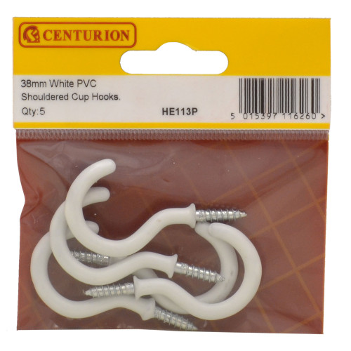 38mm White PVC Shouldered Cup Hook (Pack of 5)