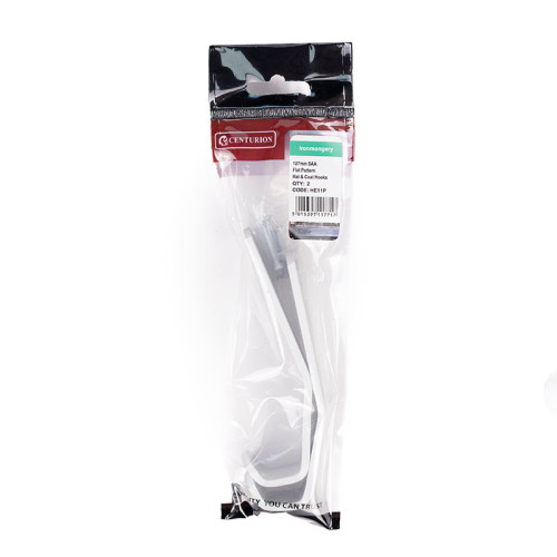 125mm Flat Pattern Hat & Coat Hook - Silver Anodised Aluminium - Pack of 2