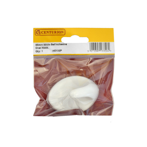58mm White Plastic Self Adhesive Oval Hook