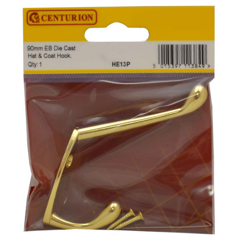 105mm Die Cast Hat & Coat Hook - Brass - Pack Qty 1