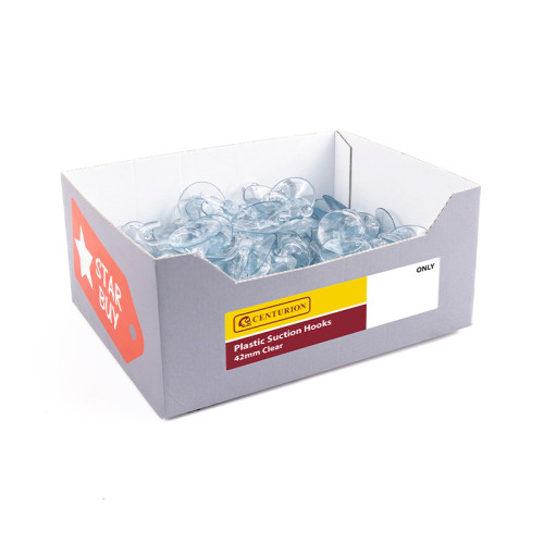 Display Box Deal - 100 No. 42mm Clear Plastic Suction Hook (Made to Order)