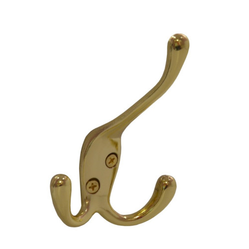 107mm Die Cast Hat & Coat Tri Hook - Polished Brass