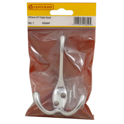 107mm Die Cast Tri Hook - Chrome Plated - Pack Qty 1