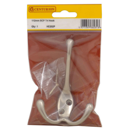 107mm Die Cast Tri Hook - Satin Chrome - Pack Qty 1