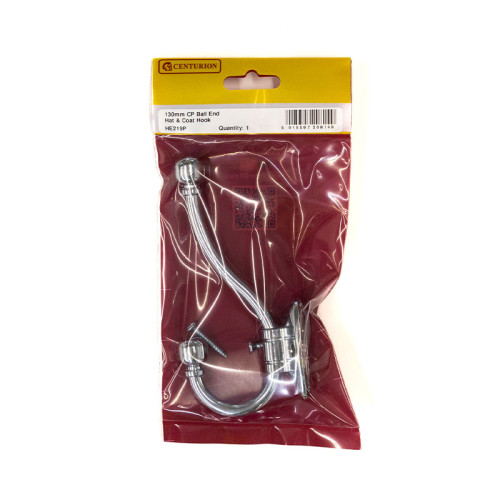 130mm Premium Ball End Hat & Coat Hook - Chrome Plated - Pack Qty 1
