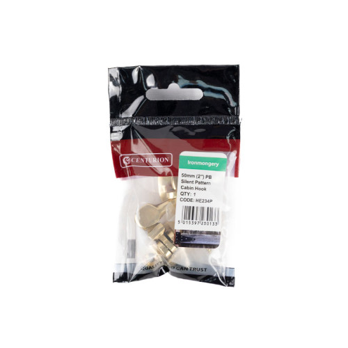 Silent Pattern Brass Cabin Hooks, Polished Brass, 50mm