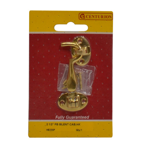 Silent Pattern Brass Cabin Hooks, Polished Brass, 65mm