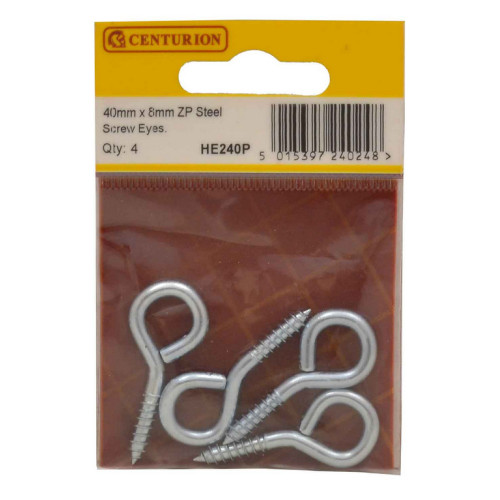 Steel Screw Eyes - Zinc Plated - 40mm x 3.6mm - (Pack of 4)