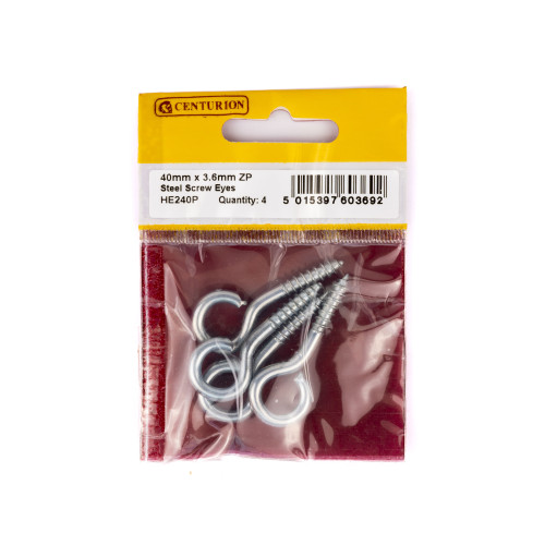 Steel Screw Eyes - Zinc Plated - 40mm x 3.6mm - (Pack of 4)