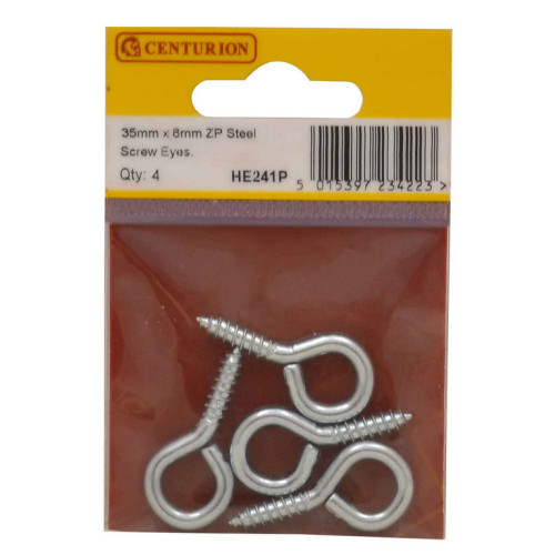 Steel Screw Eyes - Zinc Plated - 35mm x 3.6mm - (Pack of 4)