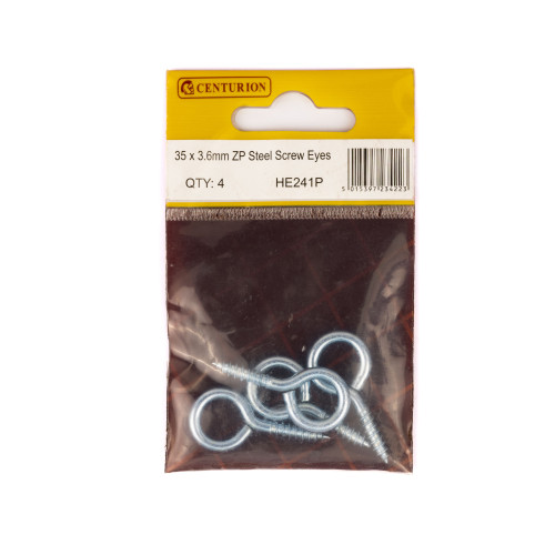 Steel Screw Eyes - Zinc Plated - 35mm x 3.6mm - (Pack of 4)