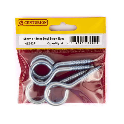 Steel Screw Eyes - Zinc Plated - 65mm x 6mm - (Pack of 4)