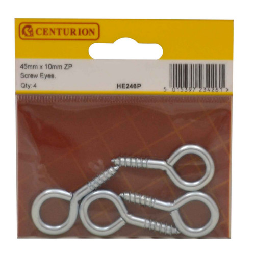 45 x 4.3mm ZP Steel Screw Eyes - Zinc Plated - 45mm x 4.3mm - (Pack of 4)