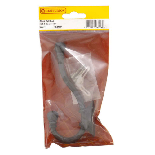 130mm Premium Ball End Hat & Coat Hook - Black - Pack Qty 1