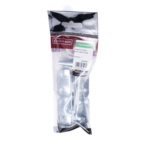 Wire Cabin Hooks, Zinc Plated, 75mm