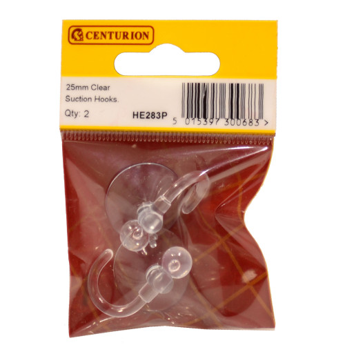25mm Clear Plastic Suction Hook (Pack of 2)