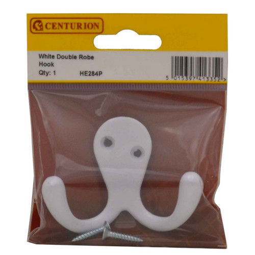 70mm Die Cast Double Robe Hook - White - Pack Qty 1