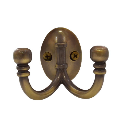 Premium Ball End Double Robe Hook - Antique Brass