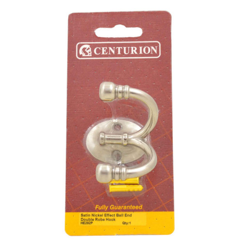 Premium Ball End Double Robe Hook - Satin Nickel - Pack Qty 1