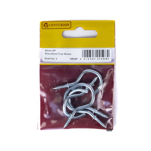 32mm ZP Shouldered Cup Hooks (Pack of 5)