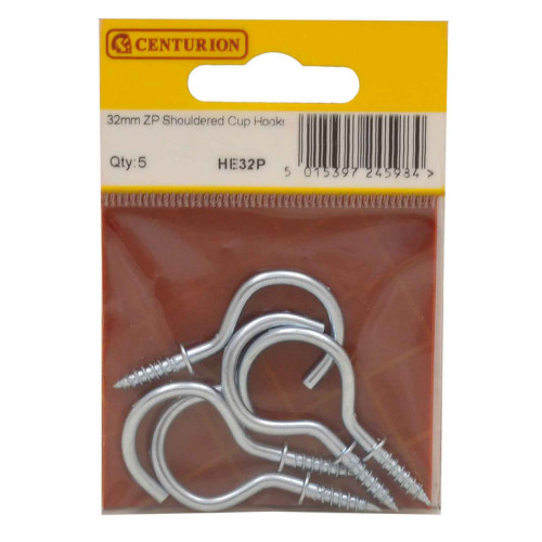 Centurion Shouldered Cup Hooks, 32mm, Zinc Plated