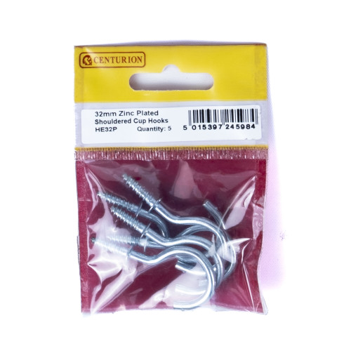 32mm ZP Shouldered Cup Hooks (Pack of 5)