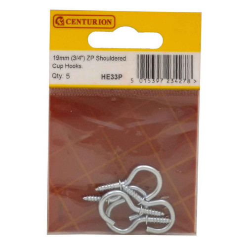 19mm ZP Shouldered Cup Hooks (Pack of 5)