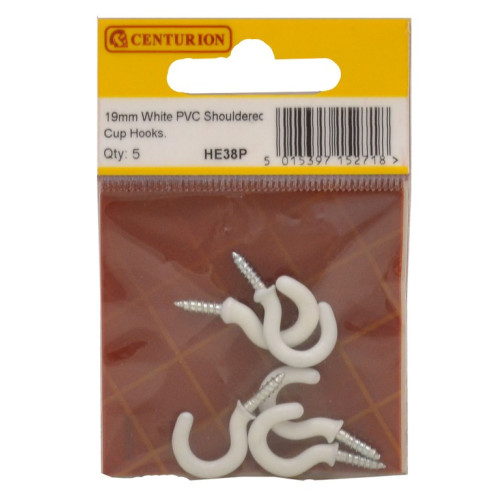 19mm White PVC Shouldered Cup Hooks (Pack of 5)