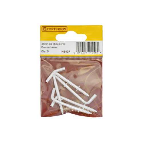 25mm White PVC Shouldered Dresser Hooks (Pack of 5)