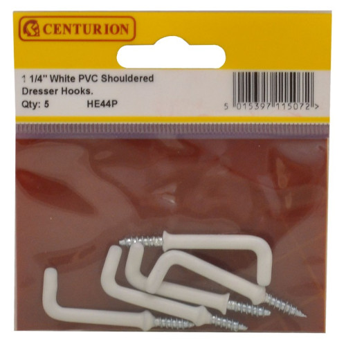 Centurion Shouldered Dresser Hooks, 32mm, White PVC