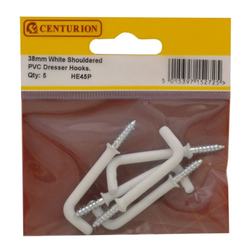 38mm White PVC Shouldered Dresser Hooks (Pack of 5)